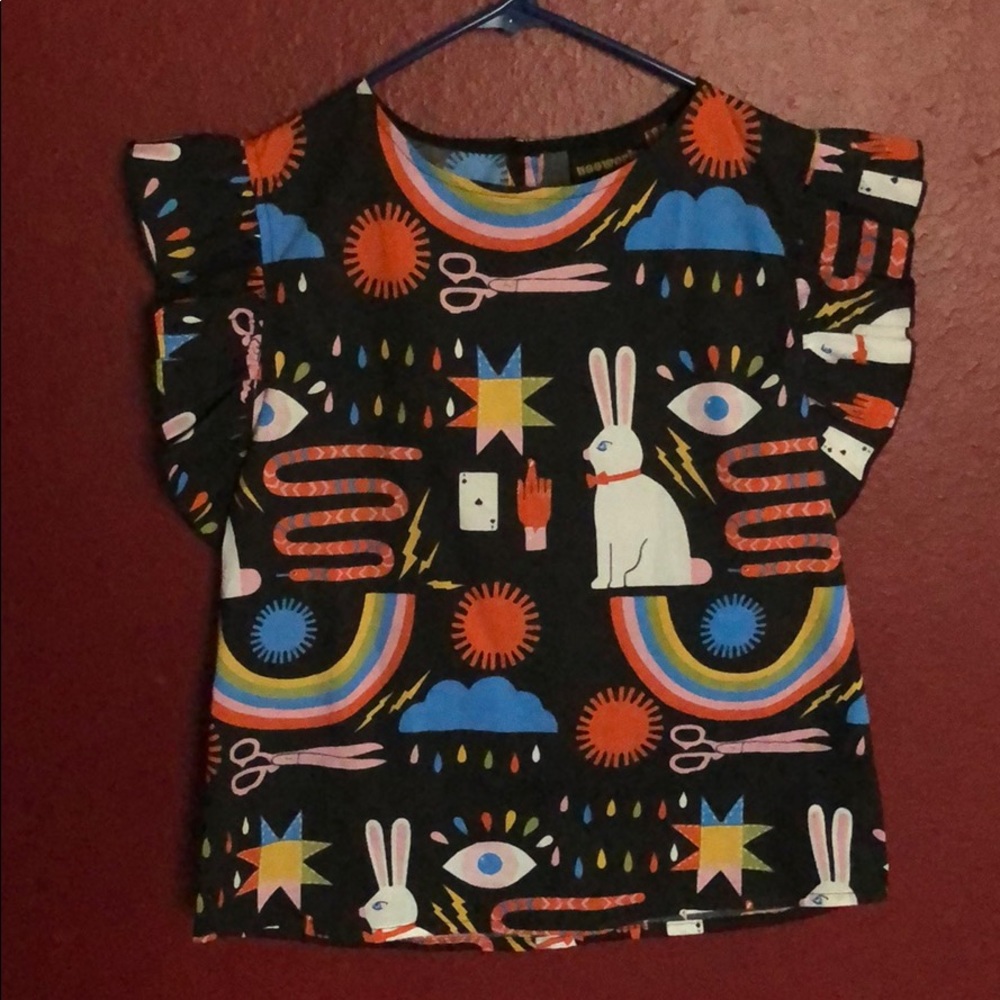 Nooworks MAGIC ruffle sleeve top sz S